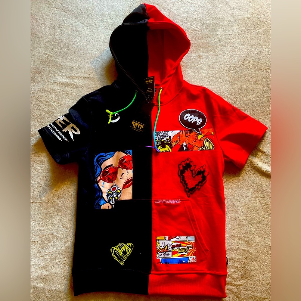 I'm selling a brand new sweater, black and red really nice designs